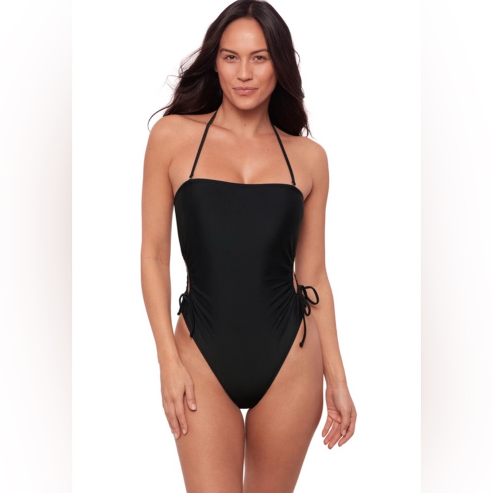 Sports Illustrated Women's Strapless Side Cutouts, Black One-Piece Swimsuit